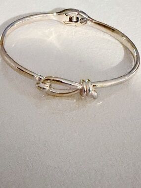 Gold Tone Knot Bangle Bracelet Hinged Hook Clasp Minimalist Stackable Jewelry